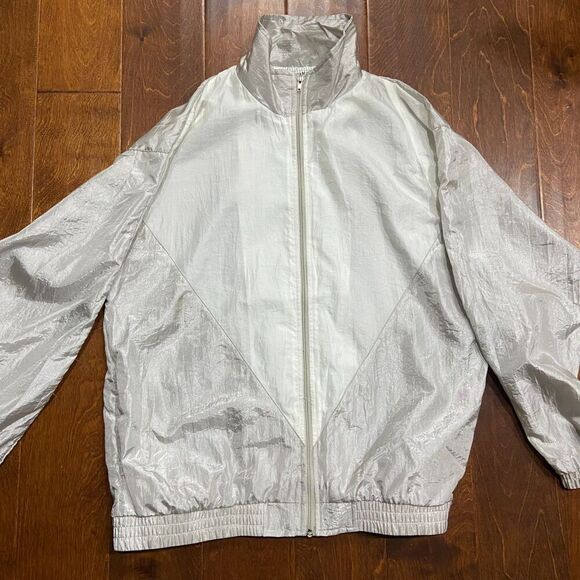 Morgan Square Vintage 80s Nylon Grey White Windbreaker Jacket Full Zip Mens M - Picture 2 of 7